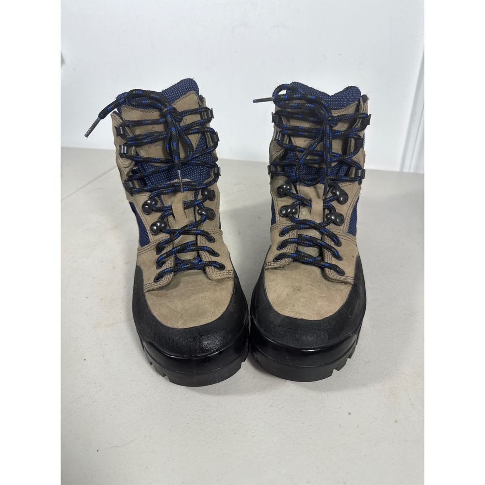 Danner Gore-Tex Hiking Boot Men Tan Blue Suede Vibram Sole Mid Calf Waterproof 8